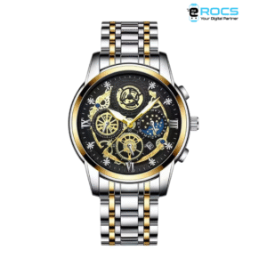 Avaner Men's Wrist Watch, Steampunk Retro Watch, Stainless Steel Skeleton Quartz Watch with Luminous Hands