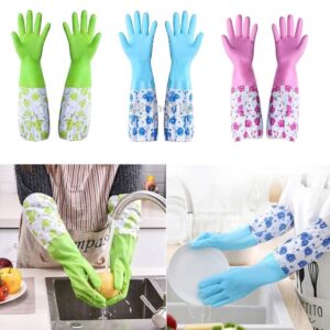 Reusable Kitchen Cleaning Gloves (1 Pair) – Non-Slip Waterproof Dishwashing Gloves with Plush Liner